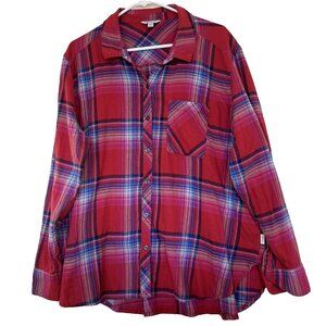 Orvis Womens XXL Flannel Shirt Plaid Red Button Up Long Sleeve Western‎ Outdoors